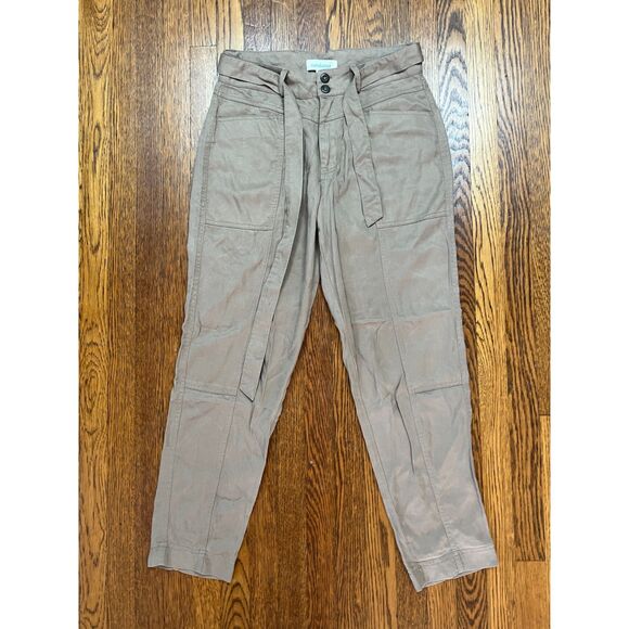 Sundance Tan Button Up Tie Front Pants Trousers Women's Size 2 - Picture 2 of 7